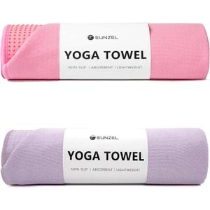 Eunzel 2 Pack Hot Yoga Towel with Grip Dot, Non Slip Yoga Mat Towe Sweat Absorbent Towel for Hot Yoga,Bikram, Pilates and Fitness 72" x 24", Taro Purple/Pink