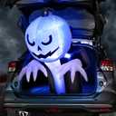 3.6 Ft Halloween Trunk or Treat Inflatable Car Decorations Kit, Blow Up Pumpkin Ghost Built in Blue LED Lights Quick-Inflating Outdoor Decor for Car, Halloween Party Yard Decor