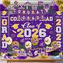 Graduation Decorations Class of 2026 Purple and Gold Graduation Decorations with Congrats Grad Banner,Backdrop,Porch Sign,Balloons,Hanging Swirls,Honeycomb Centerpieces,Box for Graduation Party Decor