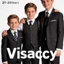 Visaccy Boys Formal Suit Slim Fit Dress Clothes Ring Bearer Outfit Tuxedo Suits,Adjustable Waist (Black, S)