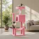 Sweetcrispy 44 Inch Cat Tree Tower, Cat Climbing Tower with Natural Sisal Scratching Posts, Hammock, Pet Condo for Indoor Cats and Kittens Play, Pink