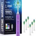 7AM2M Sonic Electric Toothbrush for Adults&Kids, Type-C Charging Run for 120 Days, with 6 Brush Heads, 5 Modes&40000VPM Powered Rechargeable Toothbrush, Travel & Home Use (Purple)