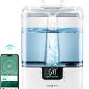 Smart Humidifiers for Bedroom Large Room Home, 6L Cool Mist Top Fill Humidifier with Essential Oil Diffuser, Smart App & Voice Control, for Nursery & Plants, White, 1 Pack + 7 Color NightLight