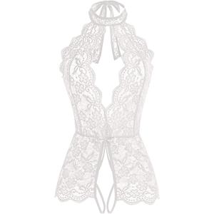 Ababoon Women One Piece Lingerie Lace Sexy Baby Dolls Teddy Sleepwear (Medium, White)