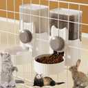 Rabbit Feeder for Cage,Hanging Automatic Cat Feeder and Water Dispenser,Ferret Cage Accessories,Food Water Bowl for Cats Rabbit Guinea Pig Cages(Cage Grid Spacing Over 1.2'') (White Gray)