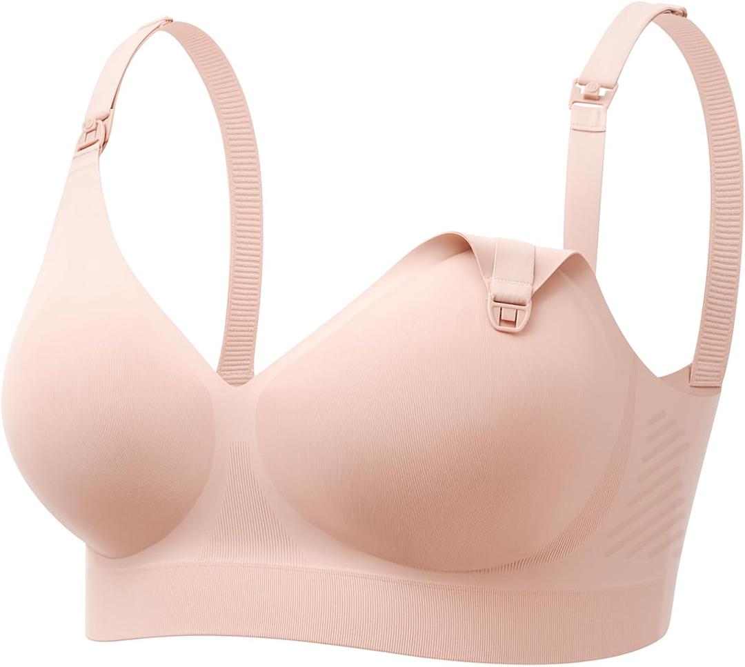Momcozy CoolFit Nursing Bras for Breastfeeding, Ultra Stretch Seamless Jelly Strip Maternity Bra, Cooling Wireless (X-Large, Oyster Pink)