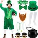 Capoda 12 Pcs St Patrick's Day Leprechaun Costume Men's Leprechaun Suit Irish Shamrock Accessories for Adult (Medium)
