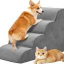 DUMOS Dog Stairs Ramp for Small Dogs and Cats, 4-Step Curved Pet Dog Steps with High-Density Foam for Puppy and Older Cats, Indoor Non-Slip Pet Ladder Ramp Stairs for Couch, High Beds, Sofa, Car, Grey (Round-19.69"Height)
