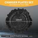 24 Pcs Black Charger Plates Bulk 13 Inch Plastic Charger Plates for Dinner Plate, Black Chargers for Table Setting, Reef Design Plate Floral Decorative Round Chargers for Wedding Party, Event