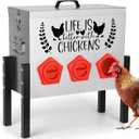 ‎Tgeyd 30 lb Large Capacity Automatic Chicken Feed Box with 6 Upgraded House-Shaped Flow Ports, Heavy-Duty Outdoor Metal Feeder with Adjustable Height & Locking Lid