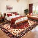 SERISSA Washable Rugs 8x10 Area Rugs, Large Non-Slip Boho Living Room Rug, Ultra Soft Oriental Vintage Red Black Print Distressed Carpet for Dining Room Bedroom Dorm Office Home Decor