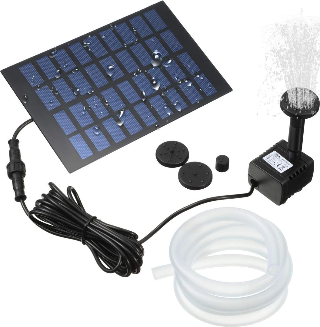 Mudder Solar Powered Garden Pond Fish Tank Water Pump 1. 8w with 4 Nozzle & 3. 2 ft Silicone Tubing - Black, Plastic, Above Ground Solar Powered Water Pump for Bird Bath Ponds, Fish Tanks, Gardens