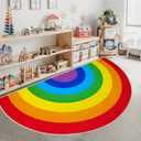 ABREEZE Rainbow Area Rug, 6.6'X13.3', Half Circle, Washable, Non-Slip Backing, Colorful Rainbow Floor Rug for Kids' Room & Nursery
