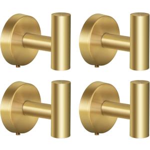 Towel Hooks Bathroom Coat Hooks Robe Hook Stainless Steel Heavy Duty Door Hanger Towel Robe Clothes Cabinet Closet Sponges Wall Hook for Bedroom Kitchen Hotel 4 Packs (Gold) (Drilling)