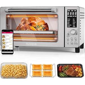 Nuwave Bravo Air Fryer Toaster Smart Oven, 10-in-1 Countertop Convection, 1800 Watts, 21-Qt Capacity, 50-450F Temp Controls, Top and Bottom Heater Adjustments 0%-100%, PFAS Free, Stainless Steel