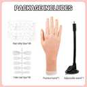 Silicon Practice Hand for Acrylic Nails, Realistic Fake Hand with Stand, 40 Nail Tips and 48 Adhesive Tabs, Reusable & Flexible Mannequin Training Model for Manicure & Nail Art Practice