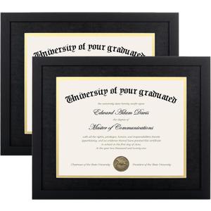 upsimples 11x14 Diploma Frame Certificate Degree Document Frame with High Definition Glass, 8.5 x 11 with Mat for Wall and Tabletop, Black, Pack of 2 