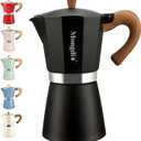 Mongdio Stovetop Espresso Maker Moka Pot, Cuban Coffee Maker Stove top coffee maker Moka Italian Espresso Greca Coffee Maker Brewer Percolator, 12 Espresso Cups, 20 oz - Black