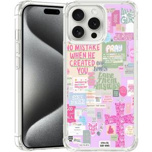Classic Religious Sayings Phone Case Fit for iPhone 15 Pro — Wireless Charging Pink Aesthetic Cross God Jesus Phone Cover Gift for Boy Girl Men Women