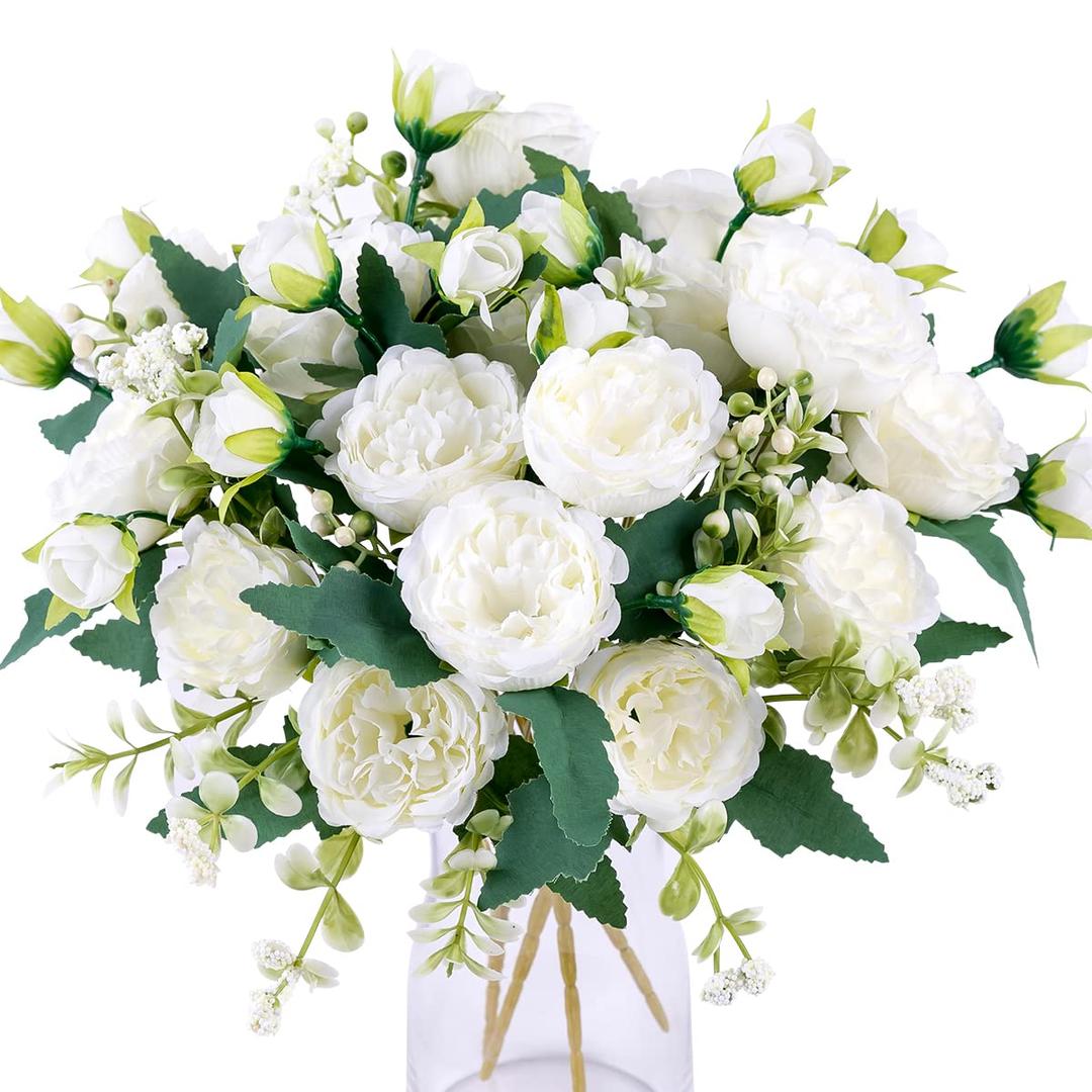 Floweroyal 12 Bunches Peony Artificial Flowers White Flowers Silk Peonies Bouquets for Wedding Party Table Centerpieces Floral Arrangement Home Kitchen Decor