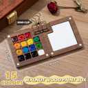 2026 New Watercolor Kit, Mini Watercolor Paint Set, Pocket Watercolor Set with Paint, Brush,bag, Sketchbook & Copper Clip, Travel Kit for Beginners, Artists & Painting Enthusiasts(Walnu -15 Grids)