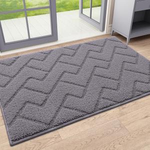 OLANLY Indoor Door Mat, 32x20, Dirt Resistant and Absorbent, Sturdy Non-Slip Rubber Backing, Easy to Clean, Washable Low-Profile Doormat for Entryway, Grey