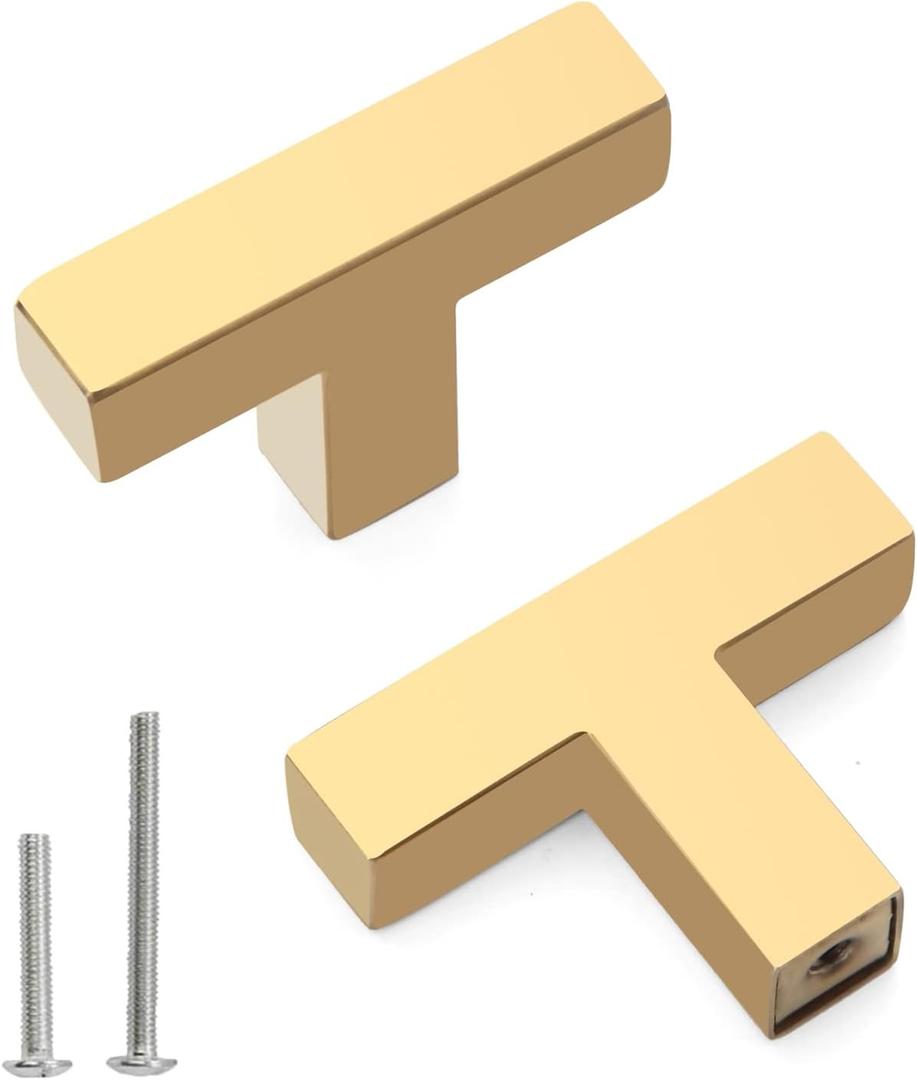 Cabinet Pulls Single Hole Cabinet Handles, 5 Pack Square Gold Bar Cabinet Pulls Drawer Cabinet Knobs Cupboard Hardware Cabinet Handles, Stainless Steel Single Hole Cabinet Knobs