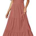 Amegoya Women's Short Sleeve V Neck Maxi Dresses Modest Empire Waist Long Flowy Boho Wedding Guest Dress (Rust Pink S)