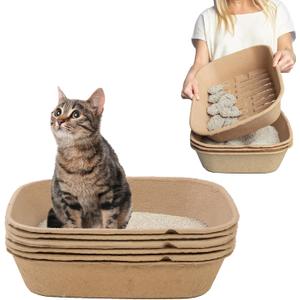 Kitty Sift (Set of 1 Litter Box & 5 Sifting Liners) Disposable Sifting Cat Litter Box Large, 6 Count, Durable and Portable for Travel and Home Odor Control