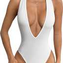 Milumia Women's Deep V Neck Halter Bodysuit Sexy Backless Slim Fit Going Out Top, X-Small