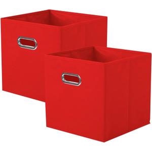ShellKingdom Storage Bins, Foldable Fabric Storage Cubes And Cloth Storage Organizer Drawer with Metal Handle For Closet And Toys, 11 X 10.5 X 10.5 INCH, 2 Pack (Red)