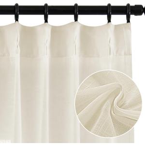 Pinch Pleated Curtains 2 Panels, Linen Textured Semi Sheer Curtain 84 Inches Long Back Tab Light Filtering Voile Window Drapes for Living Room, Bedroom and Farmhouse, 40 Inch x 84 Inch Ivory
