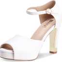 IDIFU Women's IN4 Mary Platform Chunky High Heels Sandals Peep Toe Dress Wedding Bridal Shoes For Women Bride Bridesmaid (8.5, White Pu Classic)