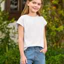 Haloumoning Girls Summer Cap Sleeve Shirts Kids Casual Cute Crewneck Tunic Tops Tees 5-14 Years
