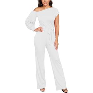 DeftSharp 2025 Women's Sexy Cocktail Party Clubwear Casual Working Rompers Long Dressy Jumpsuit (XX-Large, 207white)