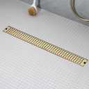 32 Inch Linear Shower Drain - Brushed Gold 304 Stainless Steel Rectangular Floor Drain with Adjustable Leveling Feet, Hair Strainer and Removable Grate