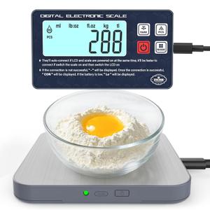 Rechargeable Digital Kitchen Food Scale - Detachable Display Electronic Weight Scale for Bread Making & Coffee Brewing, 304 Stainless Steel Platform, Backlit LCD, Count Mode, Wall-Mount & Tilt Stand (Grey)