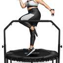 BCAN 450/550 LBS Foldable Mini Trampoline, Fitness Trampoline with Bungees, U Shape Adjustable Foam Handle, Stable & Quiet Exercise Rebounder for Adults Indoor/Outdoor Workout (40IN, 40-BLACK)