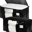 2 Pack Black Moving Bags with Clear Window, Storage Bags with Full Wrap Carrying Handles & Zippers,Large Packing Bag for Saving Space, Alternative to Moving Boxes