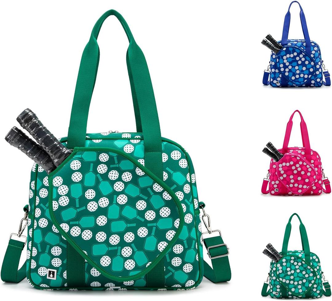 ROYALFAIR Pickleball Bag, Pickleball Tote Bag high-capacity Adjustable Shoulder Strap for Pickleball Paddle Shoulder Bag, Pickleball Bag for Women Men (Green white)