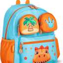 Blue Dinosaur Toddler Backpack, 12-inch, for boys and girls aged 2-5. Features detachable 3D pouch, toys and safety leash,kindergarten and preschool, Perfect Christmas or birthday gifts