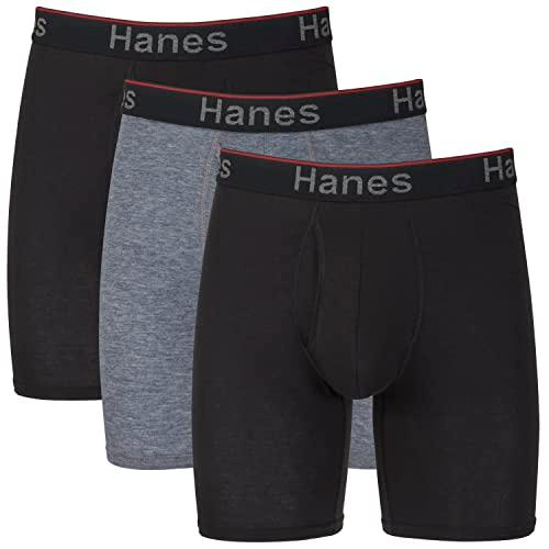 Hanes Total Support Pouch Men's Boxer Briefs Pack, Anti-Chafing, Moisture-Wicking Underwear, Odor Control (Reg or Long Leg), L