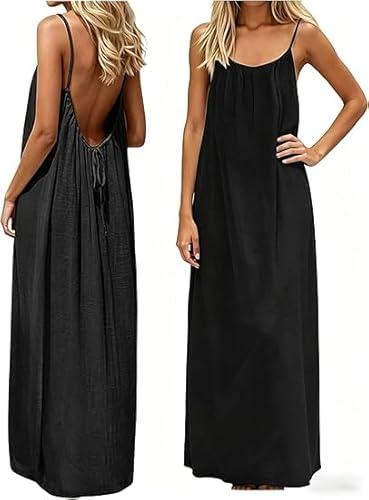 Backless Cami Dress Backless Dress House Dress for Women Sleeveless Long Cami Lounge Dress Backless for Indoor Summer Wear, M