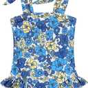 YOUNGER TREE Toddler Swimsuit Girl Color Block Stripe One-Piece Swimwear Baby Girl Bathing Suits (12-18 Months, Blue Flowers)