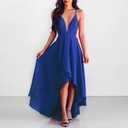Hostoyo Womens Evening Gowns Deep V-Neck Party Dresses Sleeveless A-line High-Low Formal Cocktail Long Evening Dress RoyalBlue (Blue, M)