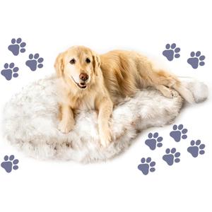 PAW Brands PupRug Orthopedic Dog Bed for Large Dogs with Fluffy Soft Faux Fur and Memory Foam for Joint Pain Relief, Machine Washable and Waterproof Couch Bed, White with Brown Accents, Medium