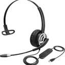 MKJ USB Headset with Microphone for PC, Computer Headset with Noise Cancelling Mic for Call Center and Office, Wired Headphones for Laptop UC Platforms Business Ms Teams Zoom Webex Facetime
