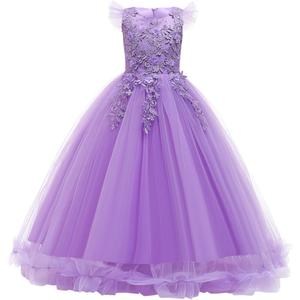 Flower Girls Maxi Dress Bridesmaid Wedding Pageant Party Princess Communion Floral Boho Vintage Lace Dance Gown (13-14 Years, Light Purple)