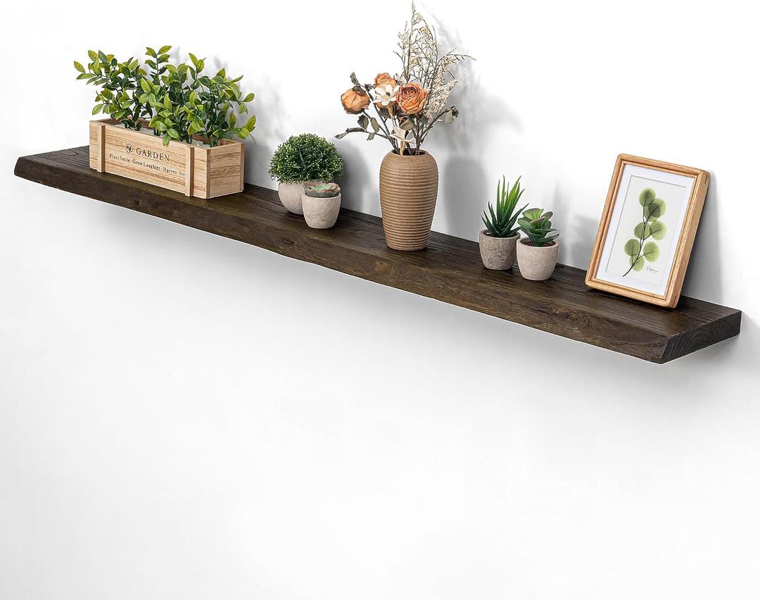 Dreamland 55 Inch Floating Shelves for Wall, Solid Elm Wood Live Edge Wall Shelves for Living Room, Bedroom, Kitchen, Bathroom, Wall Mounted Long Floating Shelf Set of 1, Walnut
