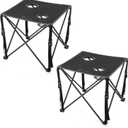 ARROWHEAD OUTDOOR 2-Pack 26” (66cm) Heavy-Duty Portable Camping Folding Table, 2 Cup Holders, Compact, Square, Carrying Case Included, Steel Frame, High-Grade 600D Canvas, 18.9" x 18.9" x 17.72" inches